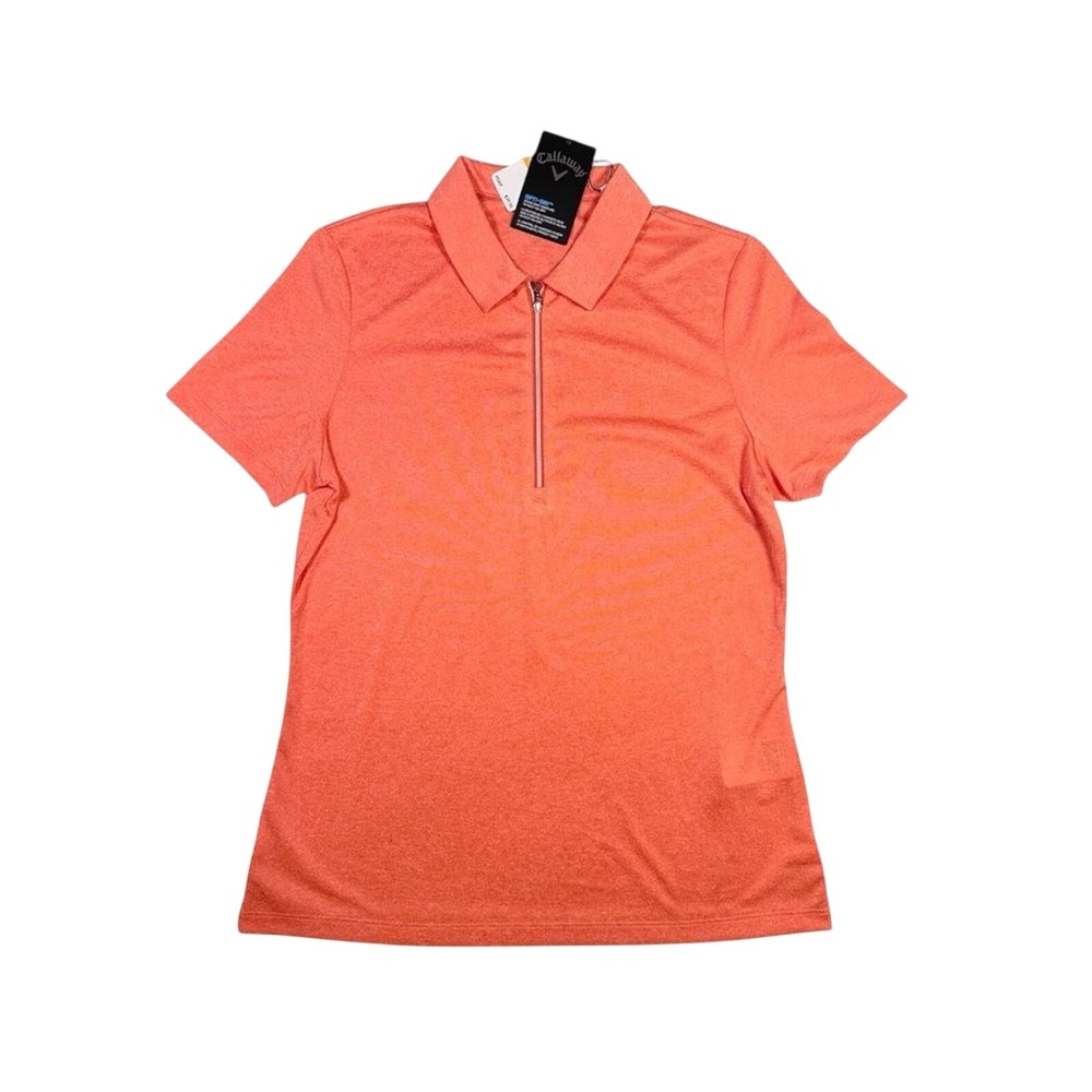 NWT Callaway Women Small Coral Firelight Heather Zip Collar Golf Polo Activewear